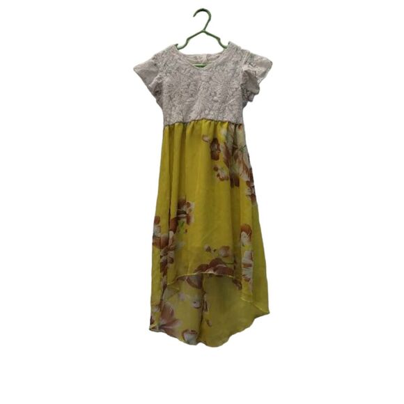 Girls 5T Lace upper and flowy yellow‎ floral maxi dress - Picture 1 of 3